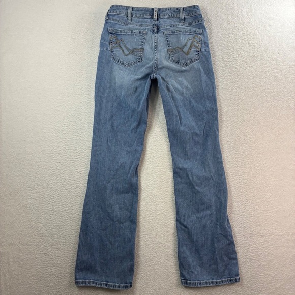 Ariat High Rise Bootcut Jeans Womens 29S 29x30 Blue Faded Whiskered REAL Denim - Picture 2 of 9
